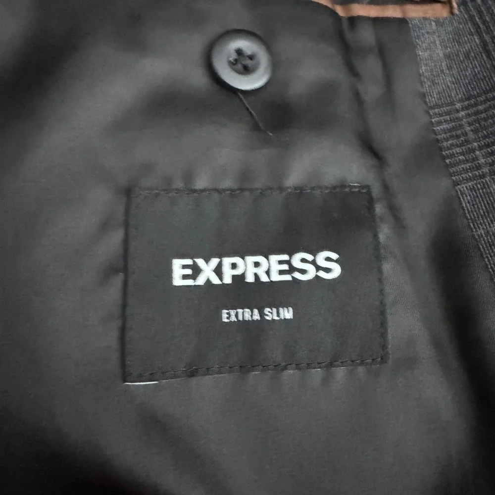 Express Blazer Mens 38R Grey Glen Plaid Extra Slim Fit Two Button Sport Coat